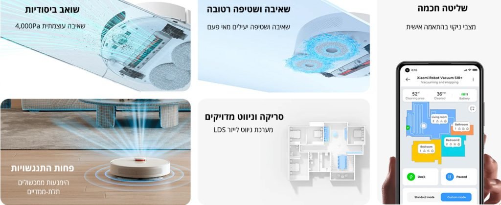 שואב אבק רובוטי XIAOMI שיאומי Robot Vacuum S10 Plus
